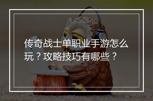 传奇战士单职业手游怎么玩？攻略技巧有哪些？