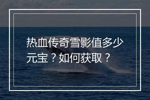 热血传奇雪影值多少元宝？如何获取？