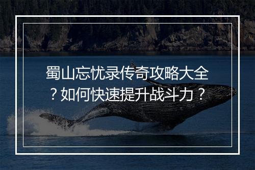 蜀山忘忧录传奇攻略大全？如何快速提升战斗力？