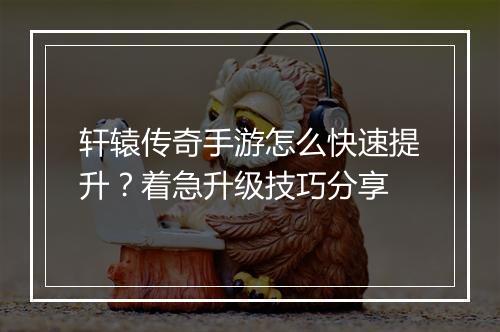 轩辕传奇手游怎么快速提升？着急升级技巧分享