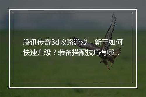 腾讯传奇3d攻略游戏，新手如何快速升级？装备搭配技巧有哪些？