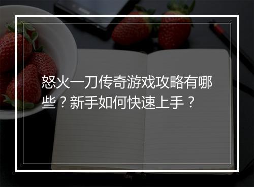 怒火一刀传奇游戏攻略有哪些？新手如何快速上手？