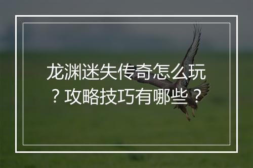 龙渊迷失传奇怎么玩？攻略技巧有哪些？