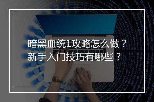 暗黑血统1攻略怎么做？新手入门技巧有哪些？