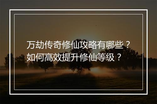 万劫传奇修仙攻略有哪些？如何高效提升修仙等级？