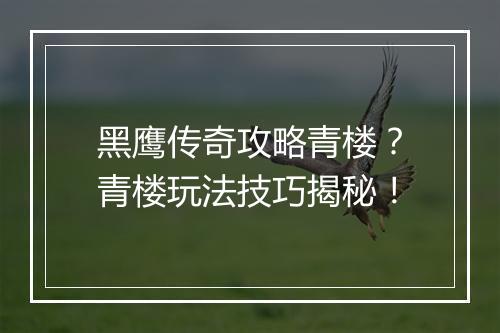 黑鹰传奇攻略青楼？青楼玩法技巧揭秘！