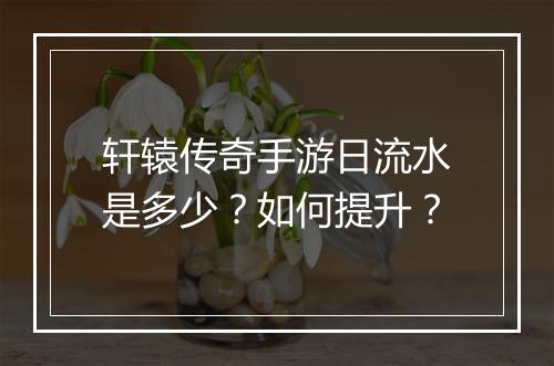 轩辕传奇手游日流水是多少？如何提升？