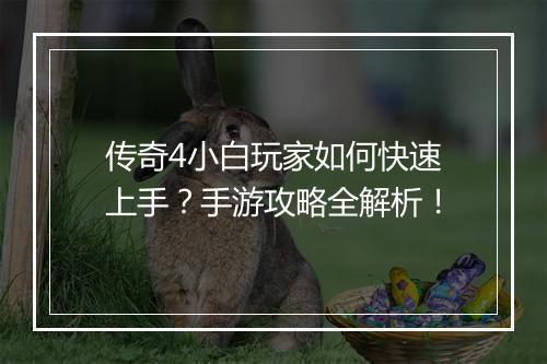 传奇4小白玩家如何快速上手?手游攻略全解析!