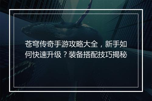 苍穹传奇手游攻略大全，新手如何快速升级？装备搭配技巧揭秘