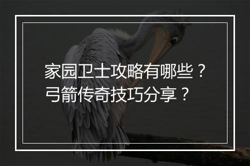 家园卫士攻略有哪些？弓箭传奇技巧分享？