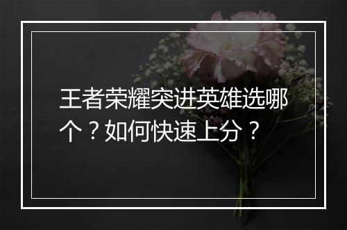 王者荣耀突进英雄选哪个？如何快速上分？