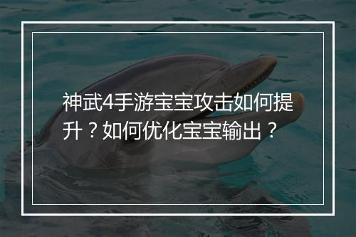 神武4手游宝宝攻击如何提升？如何优化宝宝输出？