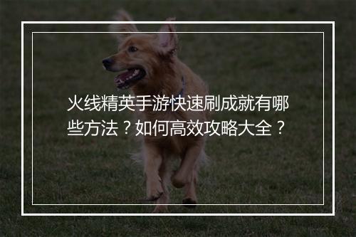 火线精英手游快速刷成就有哪些方法？如何高效攻略大全？