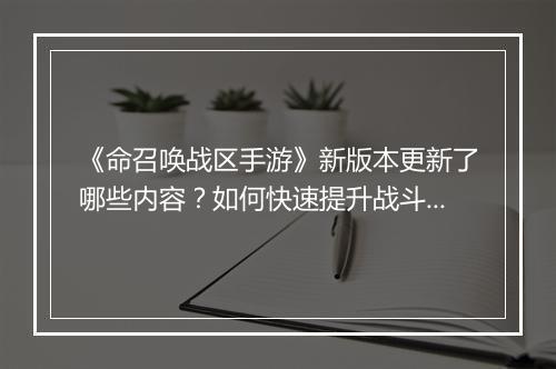 《命召唤战区手游》新版本更新了哪些内容？如何快速提升战斗力？