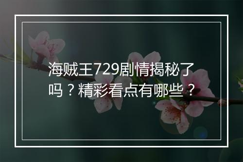 海贼王729剧情揭秘了吗？精彩看点有哪些？