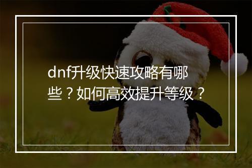 dnf升级快速攻略有哪些？如何高效提升等级？