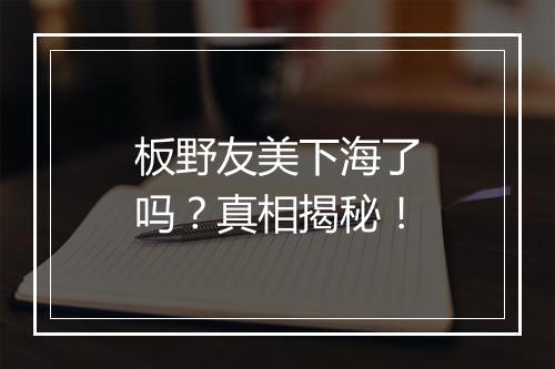 板野友美下海了吗？真相揭秘！