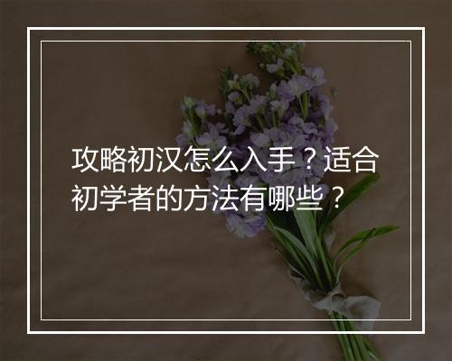 攻略初汉怎么入手？适合初学者的方法有哪些？