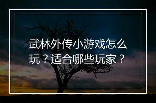 武林外传小游戏怎么玩？适合哪些玩家？