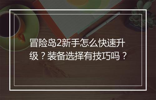 冒险岛2新手怎么快速升级？装备选择有技巧吗？