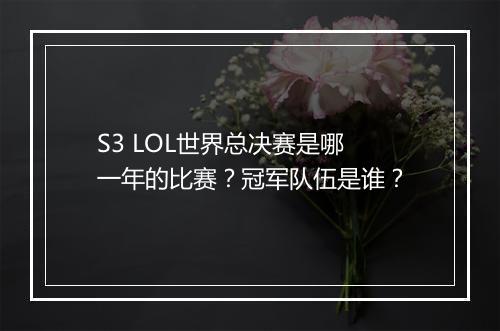 S3 LOL世界总决赛是哪一年的比赛？冠军队伍是谁？