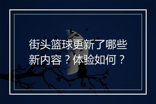 街头篮球更新了哪些新内容？体验如何？