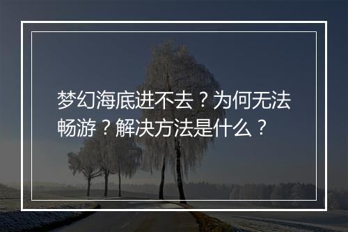 梦幻海底进不去？为何无法畅游？解决方法是什么？