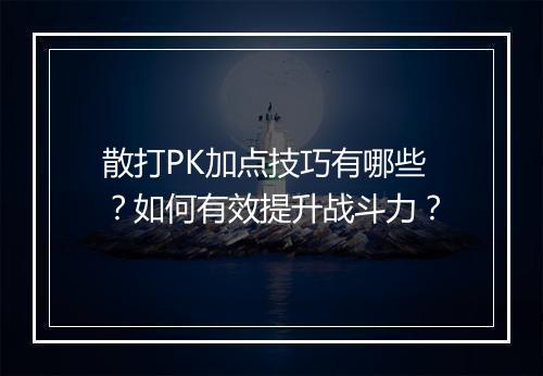 散打PK加点技巧有哪些？如何有效提升战斗力？