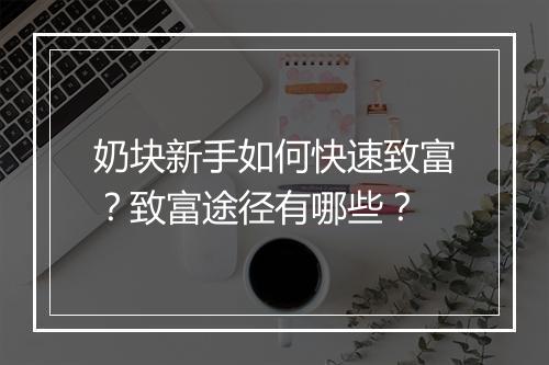 奶块新手如何快速致富？致富途径有哪些？