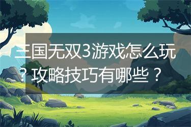 三国无双3游戏怎么玩？攻略技巧有哪些？
