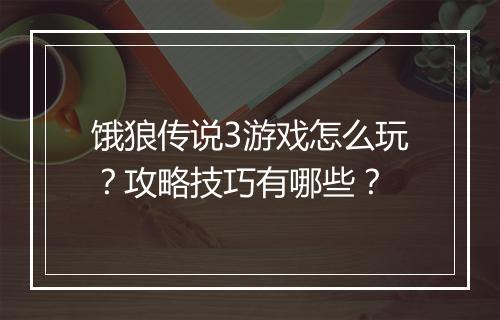 饿狼传说3游戏怎么玩？攻略技巧有哪些？