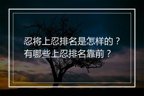 忍将上忍排名是怎样的？有哪些上忍排名靠前？