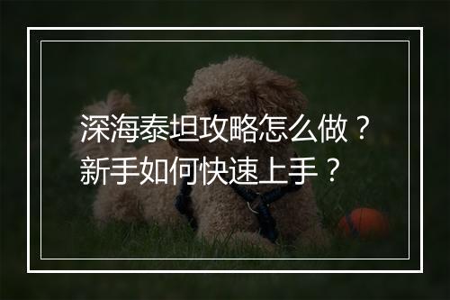 深海泰坦攻略怎么做？新手如何快速上手？