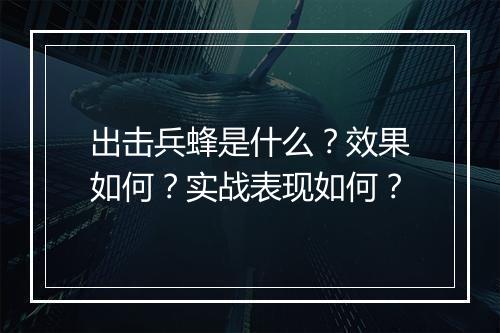 出击兵蜂是什么？效果如何？实战表现如何？