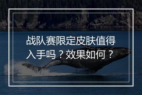 战队赛限定皮肤值得入手吗？效果如何？