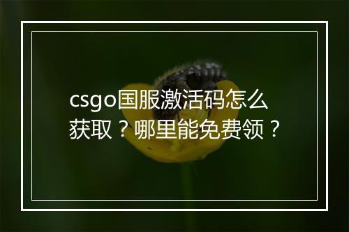 csgo国服激活码怎么获取？哪里能免费领？