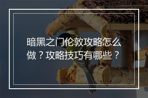 暗黑之门伦敦攻略怎么做？攻略技巧有哪些？