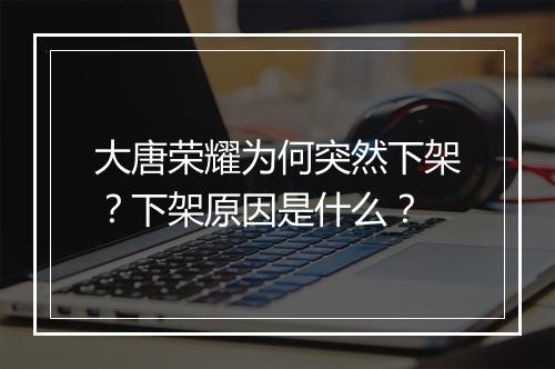 大唐荣耀为何突然下架？下架原因是什么？