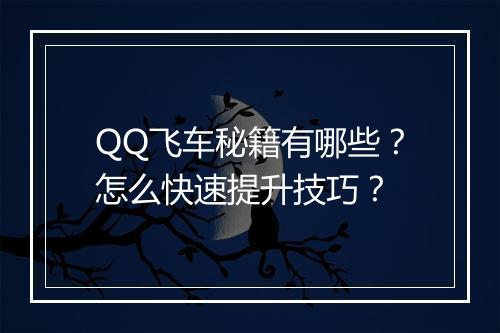 QQ飞车秘籍有哪些？怎么快速提升技巧？