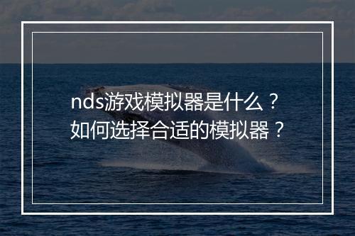 nds游戏模拟器是什么？如何选择合适的模拟器？