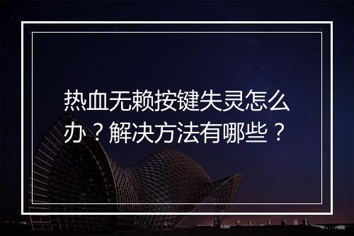 热血无赖按键失灵怎么办？解决方法有哪些？