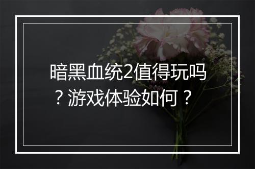 暗黑血统2值得玩吗？游戏体验如何？