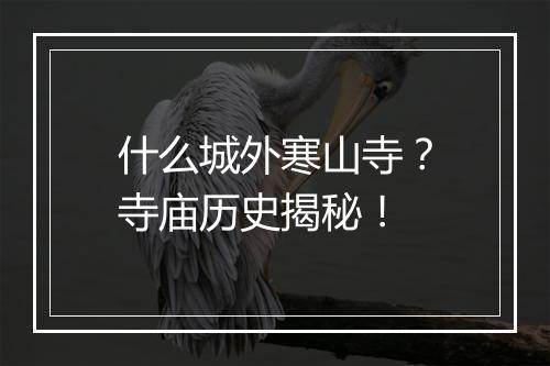 什么城外寒山寺？寺庙历史揭秘！