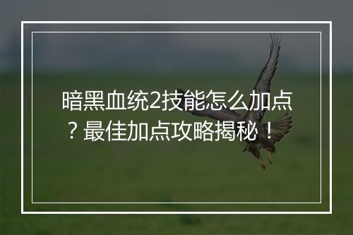 暗黑血统2技能怎么加点？最佳加点攻略揭秘！