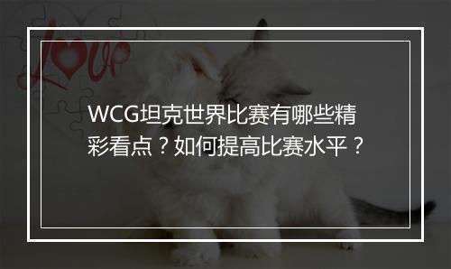 WCG坦克世界比赛有哪些精彩看点？如何提高比赛水平？