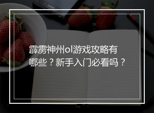 霹雳神州ol游戏攻略有哪些？新手入门必看吗？