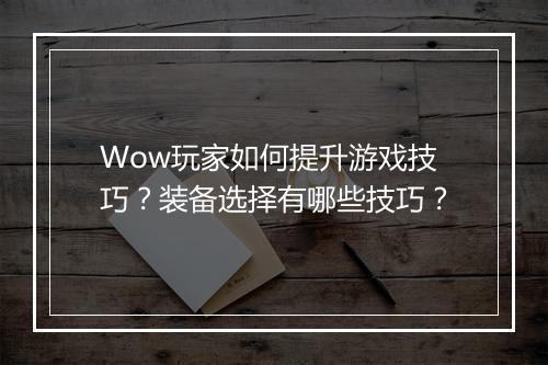 Wow玩家如何提升游戏技巧？装备选择有哪些技巧？