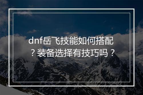 dnf岳飞技能如何搭配？装备选择有技巧吗？