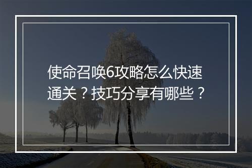 使命召唤6攻略怎么快速通关？技巧分享有哪些？