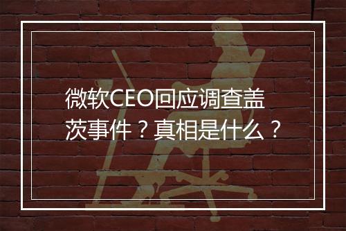 微软CEO回应调查盖茨事件？真相是什么？
